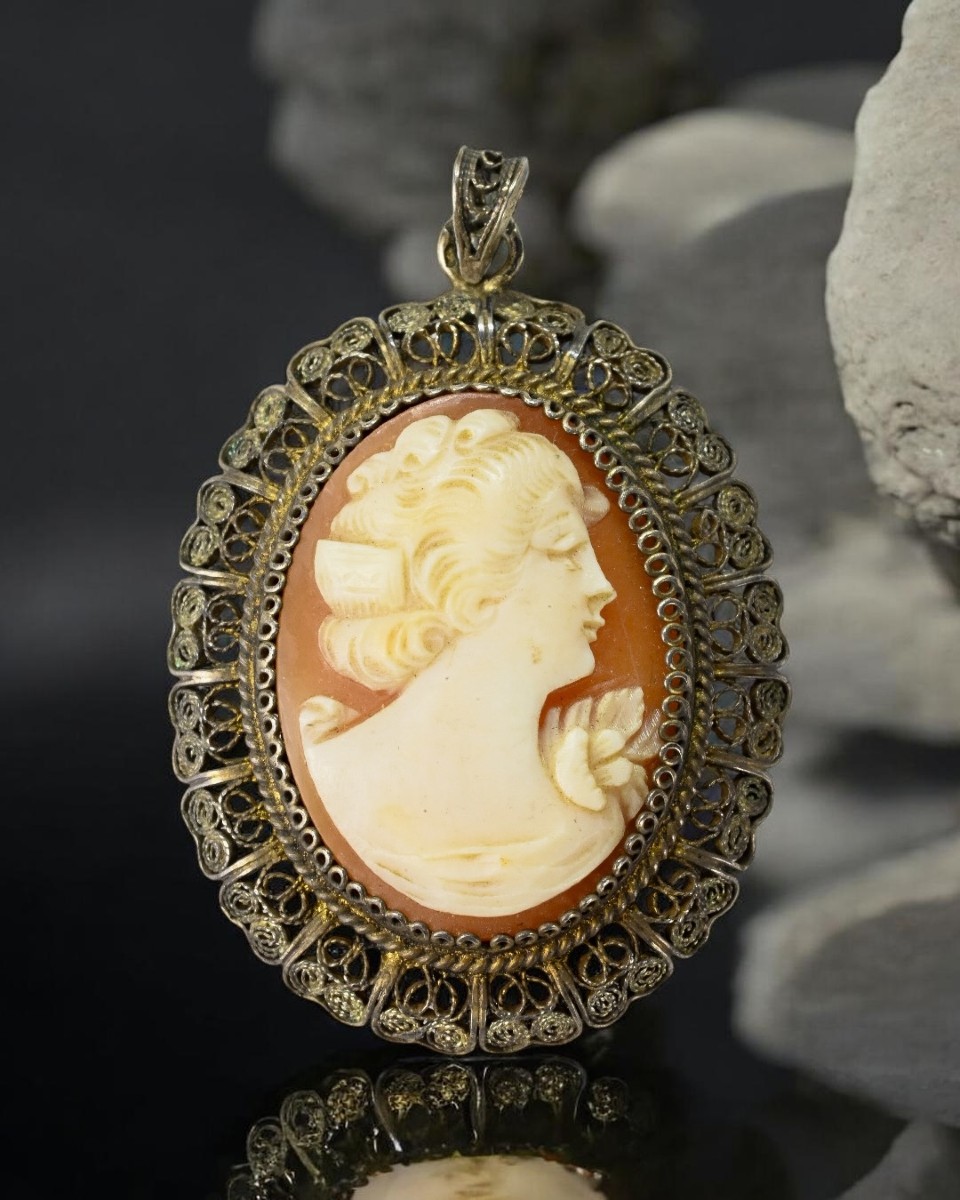 Cameo avec Cadre en Filigrane d'argent - Italie, début du XXe siècle